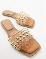 Honeysuckle Wide Fit flat sandal with studded strap in clear
