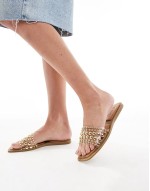 Honeysuckle Wide Fit flat sandal with studded strap in clear