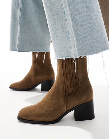heeled suede ankle boots in dark brown