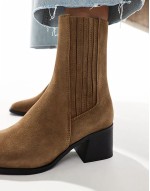 heeled suede ankle boots in dark brown