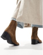 heeled suede ankle boots in dark brown