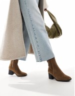 heeled suede ankle boots in dark brown
