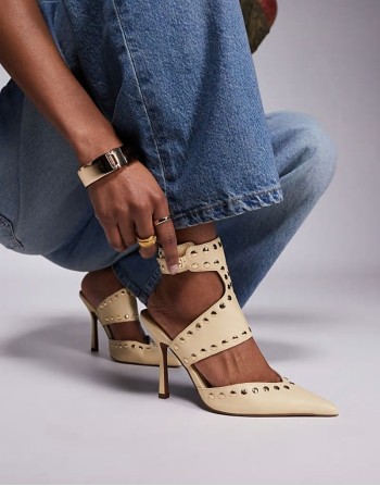 Power studded high heeled shoes in buttermilk