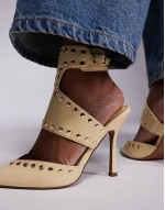 Power studded high heeled shoes in buttermilk