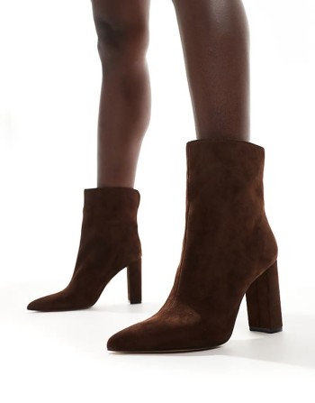 Sushi block heel ankle boots in dark brown suede