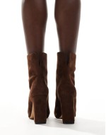 Sushi block heel ankle boots in dark brown suede