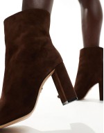 Sushi block heel ankle boots in dark brown suede