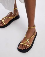 Jules leather minimal strappy flat sandals in gold