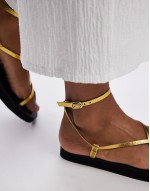 Jules leather minimal strappy flat sandals in gold