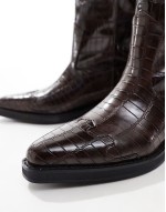 ‌Stylish Apollop western knee boots in brown croc