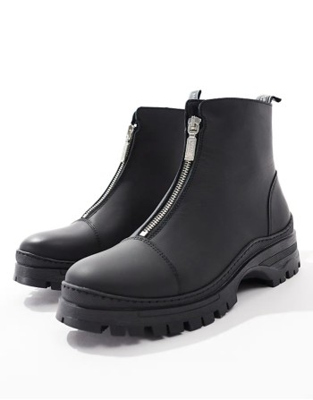 Cora leather zip up ankle boots in black