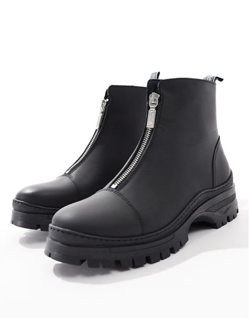 Cora leather zip up ankle boots in black