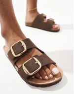 double strap sandal with buckles in brown