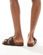 double strap sandal with buckles in brown