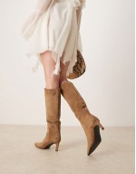 suedette kitten heel knee boot in camel