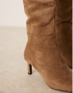 suedette kitten heel knee boot in camel