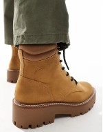 ‌Stylish chunky flat boot in brown faux suede