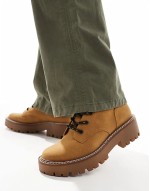 ‌Stylish chunky flat boot in brown faux suede