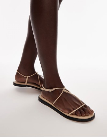 Katy premium leather minimal strappy sandals in off white