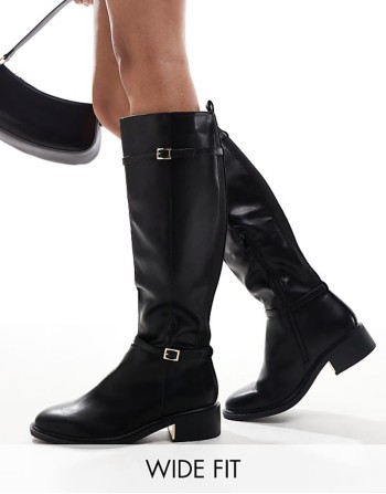 knee high flat riding boot in black