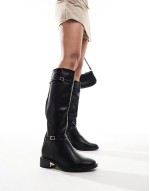 knee high flat riding boot in black