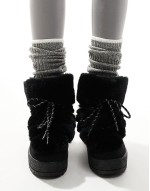 Faux Fur Lace Up Snow Boots in black