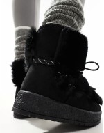 Faux Fur Lace Up Snow Boots in black