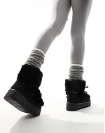 Faux Fur Lace Up Snow Boots in black