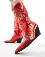 Timothee western knee boots in metallic red