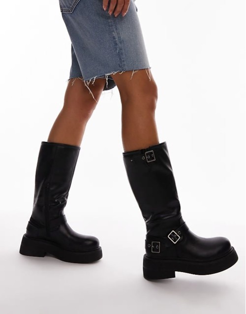 Roy chunky biker boots with hardware in black