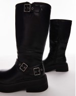 Roy chunky biker boots with hardware in black
