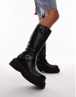 Roy chunky biker boots with hardware in black