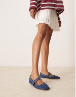 Larson eyelet mary jane ballets in dark blue denim