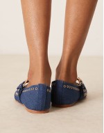 Larson eyelet mary jane ballets in dark blue denim