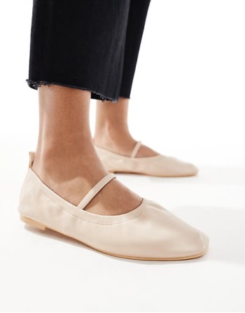 elastic topline ballet flats in beige