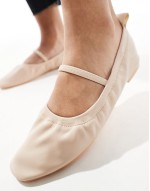 elastic topline ballet flats in beige