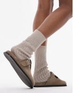 Annie leather buckle clog in taupe suede