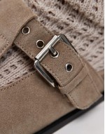 Annie leather buckle clog in taupe suede