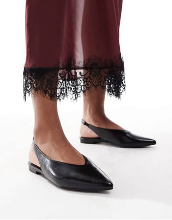 Lace sling back flat shoes in black