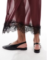 Lace sling back flat shoes in black