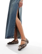 Kandi bow ballet flats with strap in leopard velvet