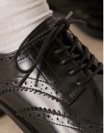 Wide Fit Manny lace up flat shoes in black