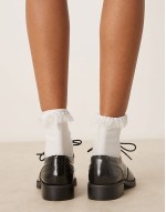 Wide Fit Manny lace up flat shoes in black