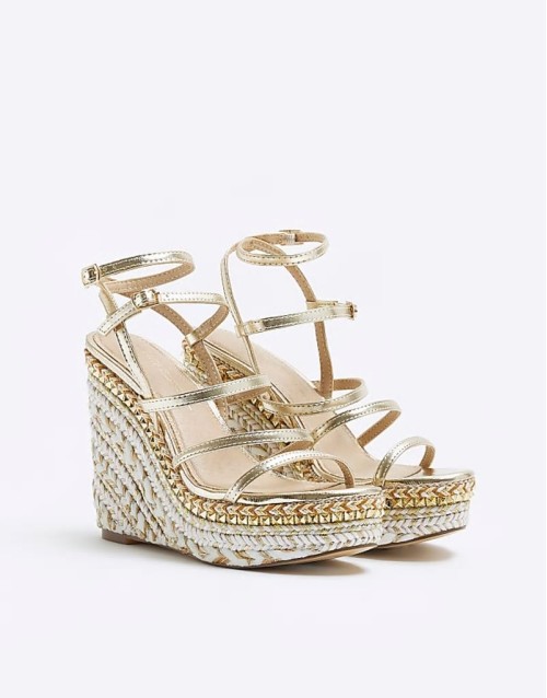 strappy wedge in gold