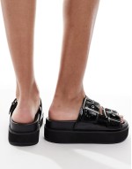 PU double strap flatform sandal in black