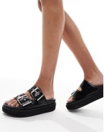 PU double strap flatform sandal in black